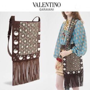 Valentino Garavani Nellcote Medium Studded Fringed Suede Crossbody Bag 4100$ NWT
